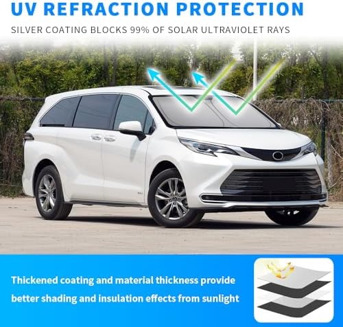 Front Windshield Sun Shade Custom Fit Compatible for Sienna 2011-present Sunshade Foldable UV Ray Reflector Sun Visor Protector Accessories Shield Cover Reflective (for Sienna 2011-present) - Image 2