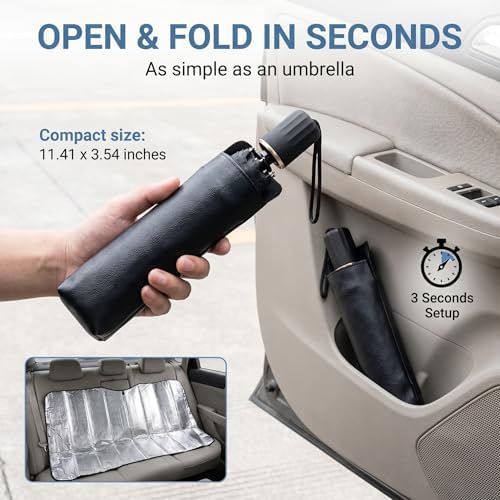 1 PC Foldable Car Windshield Sun Shade, Umbrella-style Retractable Sunshade with Silver Coated Fabric, Universal for Most Cars, Trucks, SUVs (Silver) - Image 5