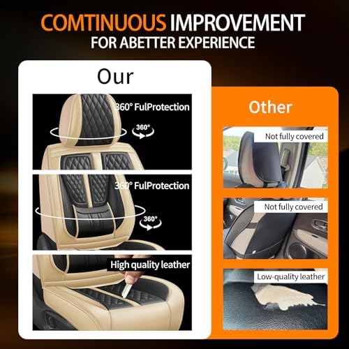 Fit Liberty Car Seat Covers Compatible with Jeep Liberty 2002-2010 2011 2012.Full Coverage Waterproof Leather,Compatible with Airbag,All - Weather Seat Cushion Protector(2 Front,Beige) - Image 6