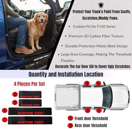 Car Door Sill Protectors Compatible with Ford F-150 Accessories, Thick Carbon Fiber Door Sill Scuff Plate Cover, Anti-Scratch Door Entry Guard Decorative Stickers (Text Customization, Fit for F150) - Image 2