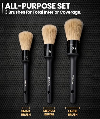 EVEO Car Detailing Brush Set - (3 Pack) Car Detailing Kit Interior, Car Interior Detailing Kit Car Detailing Brushes - Car Cleaning Brush, Car Detailing Brushes, Car Detailing Tools | Soft Boars Hair - Image 6
