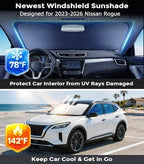 DMJN Front Windshield Sun Shade for Nissan Rogue (2021-2026), [Nano Ice-Crystal Coatings] UPF50+ Heat & UV Block, Protect Car Interior & Keep Cool, Flodable Steel-Ring Car Cover for Summer - Image 2