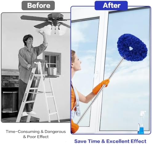 Ceiling Fan Cleaner Duster Reusable Microfiber Ceiling Fan Blade Cleaner Removable Duster with Extension Pole Adjusts 13 to 49.7 Inch for Cleaning Walls Furniture Door Window Top (Dark Blue) - Image 4