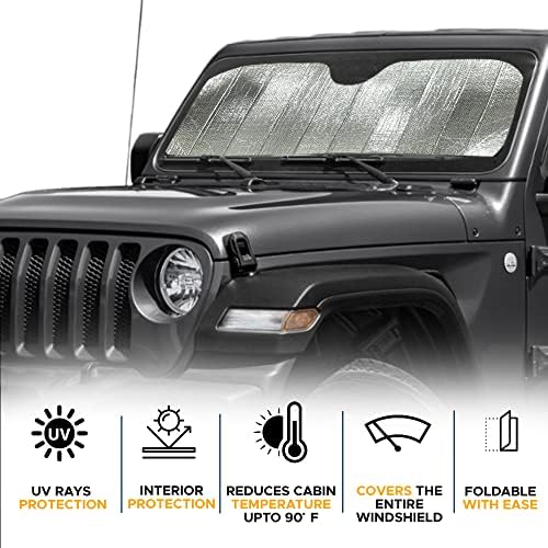 EcoNour Accordion Windshield Sun Shade for Jeep Wrangler | Car Shade Front Windshield Designed for Jeep Wrangler| Dashboard Sun Visor for UV and Heat | XS 53 x 17 inches - Image 2