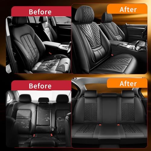 Fit Liberty Car Seat Covers Compatible with Jeep Liberty 2002-2010 2011 2012.Full Coverage Waterproof Leather,Compatible with Airbag,All - Weather Seat Cushion Protector(Full Set, Black) - Image 4