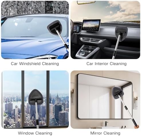 Qydipclin 7pcs Windshield Cleaner Tool Car Window Cleaning Wash Kit with 4 Reusable Microfiber Pads 1 Spray Bottle and Extendable Handle Auto Glass Wiper Kit, Gray - Image 5