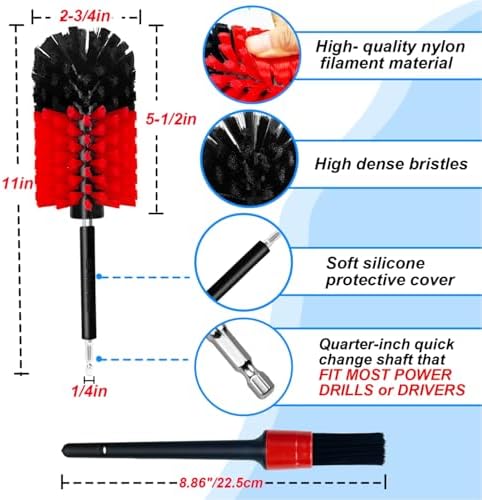 Wheel Brush Kit, Soft Drill Wheel Cleaner Brush, No Scratches Highly Dense Car Cleaning Brush Set for Wheels, Rims, Engines, Exhaust(Red/Black,2Pcs) - Image 5