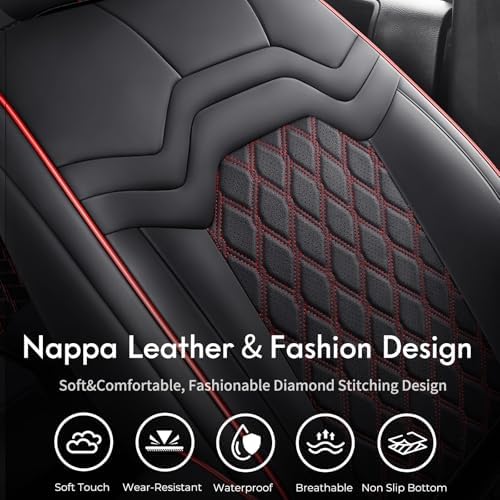 Huidasource 2007-2017 Wrangler Seat Covers 2 Door, Waterproof Leather Seat Cover for Jeep Wrangler JK 2 Door Limited Sport Sahara Rubicon Freedom Willys Wheeler (Full Set/Black&Red) - Image 5