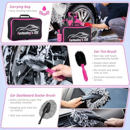47PCS Car Detailing Kit Interior Cleaner, Car Cleaning Supplies with High Power Car Vacuum Cleaner,Auto Detailing Kit,Car Wash Kit with Bucket Detailing Brush Set,Pink Car Accessories for Women - Image 4