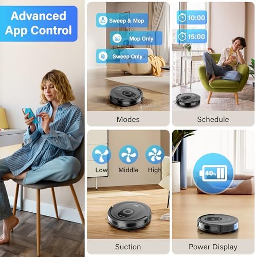 Tikom Robot Vacuum and Mop Combo, 5000Pa Robotic Vacuum Cleaner, 150 Min Max, App & Remote Control, Ideal for Hard Floor, Carpet, Pet Hair, Self-Charge(G8000 Max) - Image 4