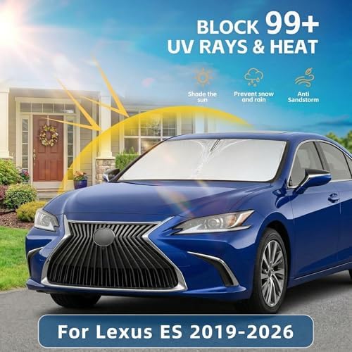 Windshield Sun Shade for Lexus ES 2019-2024 2025 2026 Front Window Shade Custom Fit ES250 ES300h ES350 Sun Visor Foldable Shade Blocks UV Rays Summer Must Have Car Accessories - Image 2