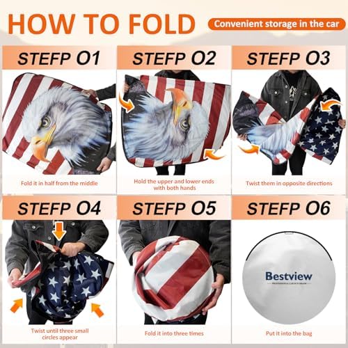 Bestview American Eagle Flag Windshield Sun Shade for 2012-2017 Toyota Camry,Custom Fit Foldable Front Window Sunshade Sun Visor Accessories Protector Block UV Rays Heat, Keep Your Car Cooler - Image 5