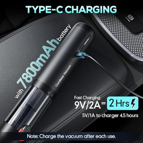 Cordless Car Vacuum XJ02, 21KPa Portable Handheld Car Vacuum Cleaner, Pre-Filter & HEPA Filter System, 7800mAh Battery, Mini Vacuum with Multi Nozzles for Car, Home, Office, Pet Hair Cleaning - Image 6