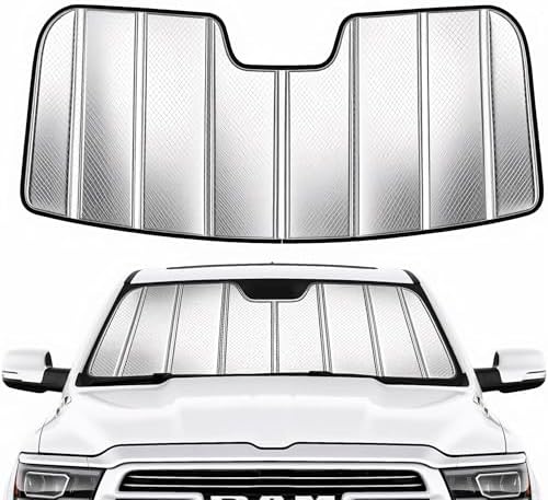 Custom Fit Windshield Sun Shade for Ram 2500/3500 2019-2026 with 10 Inch Wide Sensor, Foldable 3-Layer High Reflective Silver Sunshade, Blocks UV Rays & Reduces Cabin Heat by Unknown