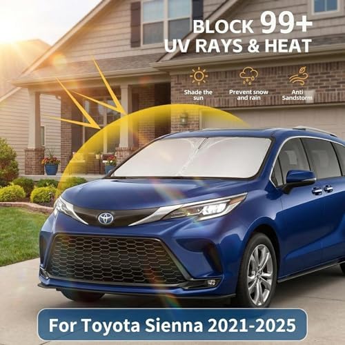 Windshield Sun Shade for Toyota Sienna 2021-2025 2026 Front Window Shade Custom Fit Sienna Accessories Sun Visor Foldable Shade Blocks UV Rays Summer Must Have Car Accessories - Image 2
