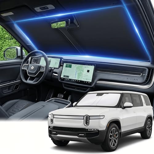 Windshield Sun Shade for Rivian R1S/R1T 2022-2024 2025 2026 Sunshade Front Window Shade Custom Fit R1S Accessories Sun Visor Foldable Shade Blocks UV Rays Accessories by AuyNeas