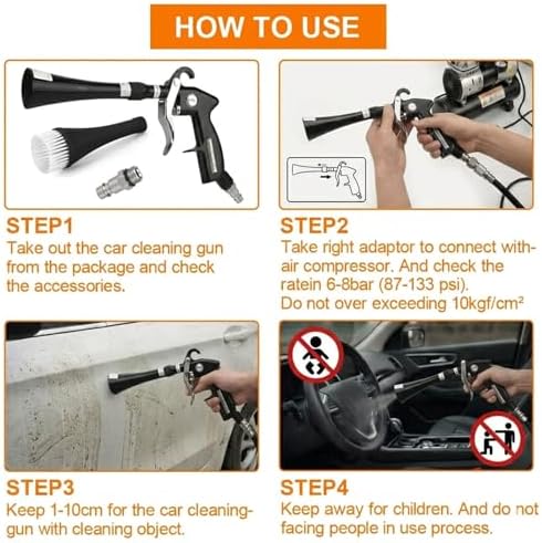 Tornado Car Cleaning Gun with 2 Set Nozzle, Air Blower Gun for Car Detailing with Brush, High Pressure Dry Cleaning Gun Quickly Blasts Dust & Dirt Works with Air Compressor - Image 5