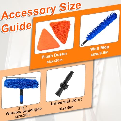 AgiiMan 10FT Reach Duster Cleaner Kit with 1.1-4.4FT Extension Pole, Window Squeegee and Duster Kit, Triangle Baseboard Cleaner Tool for Windows, Glass , Flooring and Walls - Image 2
