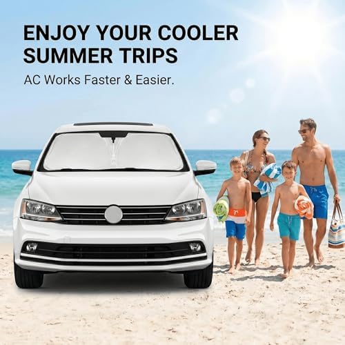 Windshield Sun Shade for Volkswagen Jetta 2011-2018 Sunshade Front Window Shade Custom Fit Jetta Accessories Sun Visor Foldable Shade Blocks UV Rays Accessories - Image 4