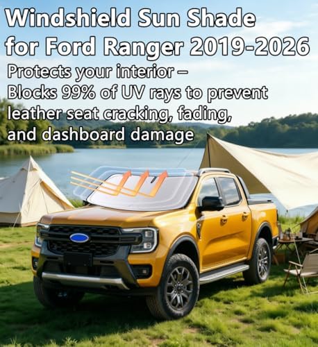 Windshield Sun Shade for Ford Ranger 2019-2024 Upgrade 4-Layer 240T Car Front Window Shade Foldable UV Ray Blocker Car Windshield Accessories to Keep Vehicle Interior Cool - Image 2