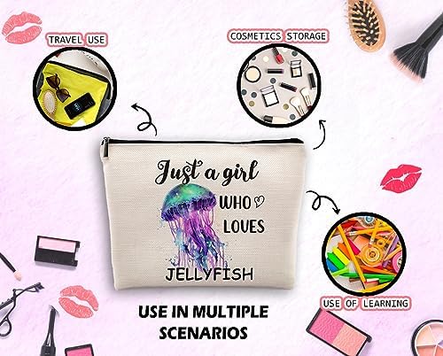 Just a Girl Who Loves Jellyfish Cosmetic Bag, Colourful Jellyfish Themed Makeup Bag Zipper Cosmetic Pouch Bag Travel Linen Makeup Organizer, Ocean Animal Gifts for Women Girls Teens Her - Image 3