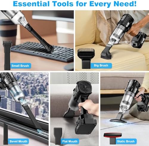 Car Vacuum Cordless, 35000PA Strong Suction Handheld Vacuum with 2 Detachable Batteries, 60Min Runtime Portable Vacuum Cleaner for Car Detailing, Pet Hair, Home Couch & Office, 350ML XL Dust Cup - Image 5