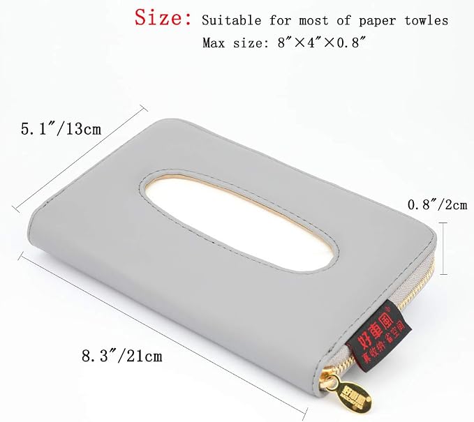 Car Visor Tissue Holder, Zipper Sun Visor Tissue Box for Car & Boat, Gray | Car accessory keep interior tidy, travel-friendly, installs on car visors fast, quick reload, fits Boat trucks SUVs - Image 2