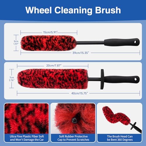 4 Pack Car Wheel and Tire Cleaner Brushes Kit Auto Motorcycle Rim Hub Ultra Soft Microfiber No Spatter Bendable Woolies Bristle Cleaning Set - Image 2