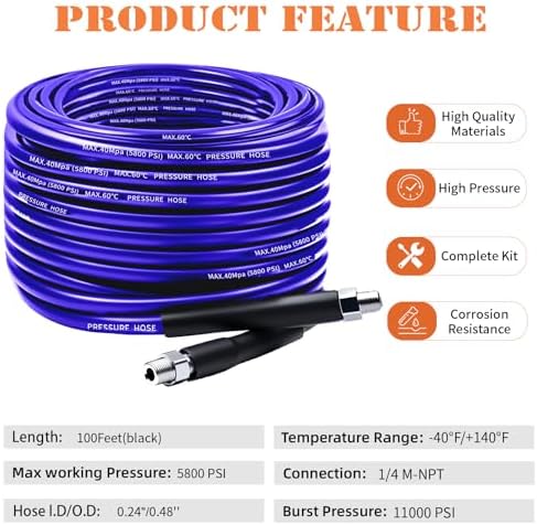 100FT Sewer Jetter Kit for Pressure Washer, 5800PSI Drain Cleaner Hose - Image 2