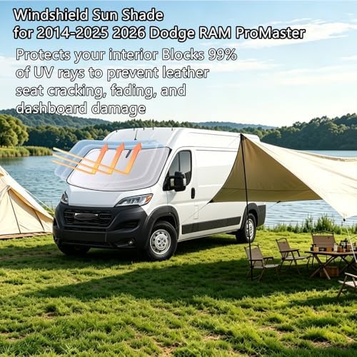 Windshield Sun Shade for 2014-2025 2026 Dodge RAM ProMaster Foldable Car Front Window Sunshade Accessories 240 T Sun Visor Protector Reflective Cover Block UV Rays & Sun Heat - Image 2