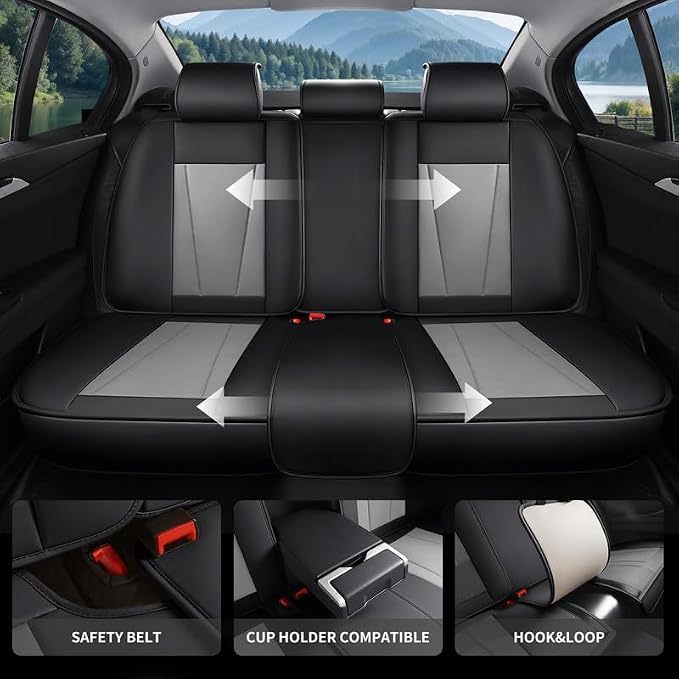 Car Seat Covers Full Set Custom Fit for Mazda CX-5 2012-2026 , Black&Gray | Premium Faux Leather, Waterproof, Anti-Slip, Airbag Compatible, Breathable, Car Seat Protectors, 2 Rows 5 Seats - Image 4