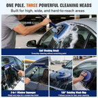 Up to 26FT Reach 20FT Car Wash Brush Kit with Long Handle, 8 Attachments, 180° Rotating Mop & Foldable Bucket, Scratch-Free Soft & Hard Brushes for Cars, Trucks, SUVs & RVs - Image 4