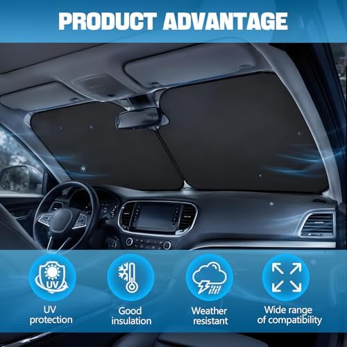 Wuyaoyao 2PCS Car Windshield Sun Shade, 28"×31" Car Front Window Sun Shade Blocker for Heat and UV Rays Protection, Foldable Automotive Windshield Sunshade, Universal for Vehicles Sedans SUVs - Image 3