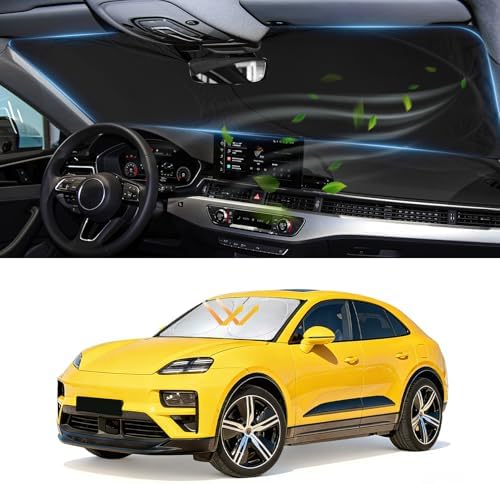 Custom Fit Macan Windshield Sunshade for 2026 2025-2014 Porsche Macan Accessories Front Window Sun Shades Shield Cover for Windshield Foldable 210T Sun Visor Protector Blocks UV Ray Keep Car Cooler by INSAUTO