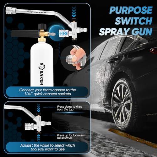 Saker Foam Cannon Dual Connector Accessory, Dual-Purpose Switch Spray Gun,Foam Cannon for Pressure Washer for Car Washing and Cleaning - Image 5
