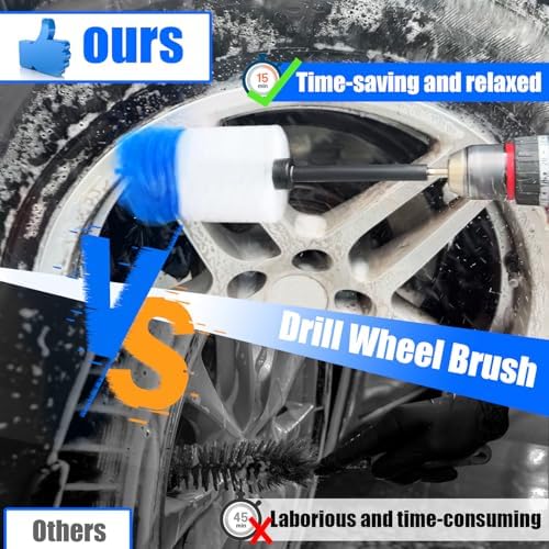 Car Wheel Brush Kit, Soft Drill Wheel Cleaner Brush, Tire Brush, Detailing Brush, and Detailing Pads, No Scratches Car Wheel Cleaning Kit for Wheels, Tires, Rims, Engines, Exhaust(Blue+White, 6 Pack) - Image 2