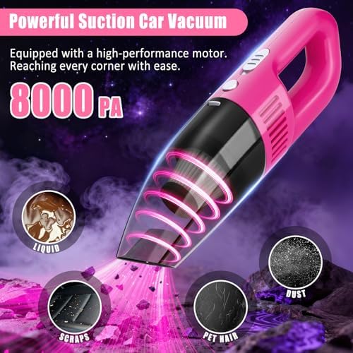 Car Cleaning Kit, Car Vacuum Interior Detailing Cleaner Kit with High Power Handheld Vacuum, Brush Set, Windshield Tool, Duster, Towels, Complete Car Care Tools for Women (Pink) - Image 2