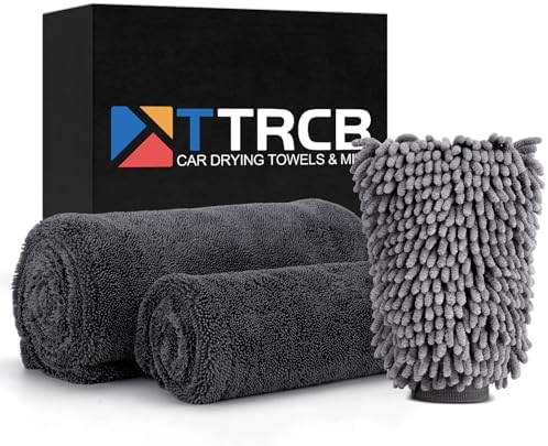 TTRCB 2 Pack Car Drying Towel, 1300 GSM Microfiber Towels for Cars (36" x 24" & 16" x 16"), Car Wash Mitt, Ultra-Absorbent, Streak Free, Car Wash Kit, Car Cleaning Detailing Supplies for SUVs, Trucks by TTRCB