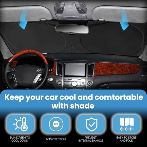 Windshield Sun Shade for 2015-2024 2025 Dodge Challenger Accessories Front Window Sunshade with 210T Sun Visor Protector Blocks UV Rays Heat Sun Shield Keep Car Cooler - Image 5