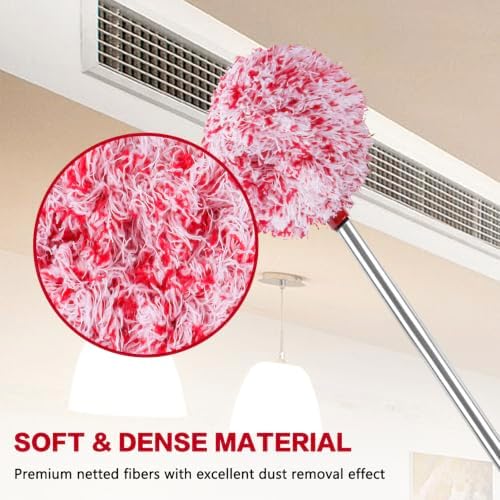 Ceiling Fan Cleaner Duster Reusable Microfiber Ceiling Fan Blade Cleaner Removable Duster with Extension Pole Adjusts 13 to 49.7 Inch for Cleaning Walls Furniture Door Window Top (Red White) - Image 5