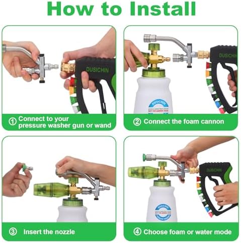 DUSICHIN Foam Cannon Pressure Washer Gun Kit 4000 PSI Double Tip Attachment, Dual-Connector Accessory Soap Cannon,Car Wash Foam Gun Snow Foam Lance 1/4 Inch Quick Connector,7 Sprayer Nozzles DUS2904 - Image 5