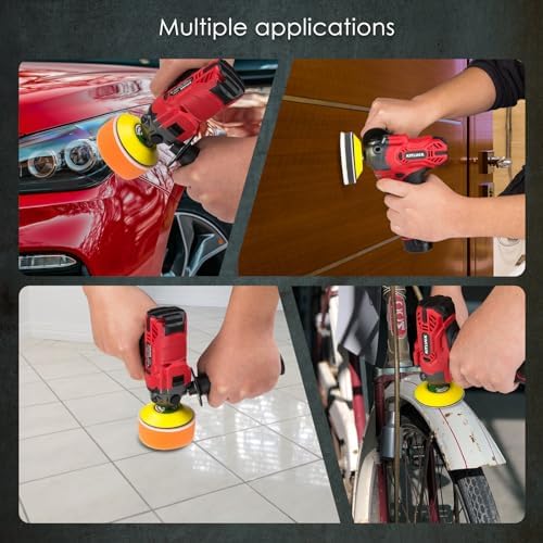 Cordless Buffer Polisher, 12V Mini Wax Buffer & Sander with 2 X 2.5Ah Battery & Charger, 1/2/3" Backing Plate, 40pcs Polishing Pads, Variable Speed for Car Detailing/Buffing/Sanding/Waxing - Image 7