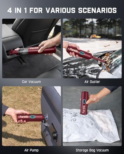 Fanttik Slim V8 APEX Cordless Car Vacuum & Air Duster, 4-in-1 Portable Mini Vacuum with 19000pa Suction Power for Pet Hair, Type-C Charge, One-Touch Empty for Car, Office Desk, Keyboards (Red) - Image 4