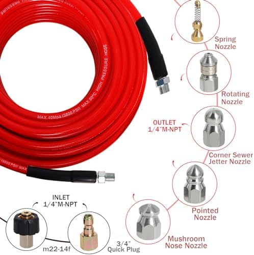 50FT Sewer Jetter Kit for Pressure Washer 5800PSI Drain Cleaner - Image 2