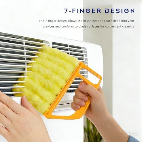 3 PCS Blind Cleaner Duster Tool, 7 Finger Detachable Duster Auto Air Conditioner Cleaning Tool, Washable Dusting Brush Handheld Cleaner for Vehicle Air Vents Blinds (Yellow) - Image 6