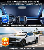 DMJN Front Windshield Sun Shade for Ford F150 F250 F350 F450 (2021-2026), [Nano Ice-Crystal Coatings] UPF50+ Heat & UV Block, Protect Car Interior & Keep Cool, Flodable Steel-Ring Car Cover for Summer - Image 2