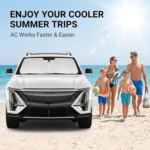 Windshield Sun Shade for Cadillac Lyriq 2023-2025 2026 Front Window Shade Custom Fit Lyriq Accessories Sun Visor Foldable Shade Blocks UV Rays Summer Must Have Car Accessories - Image 4
