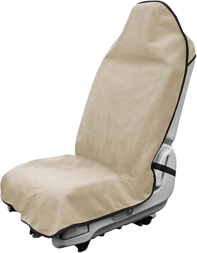 DXNQ Waterproof Car Towel Seat Cover, Sweating Non-Slip Premium Towel Carseat Cover Protector, Universal Soft Machine Washable Car Truck SUV Front Seat Cover for Gym Workout Beach Hiking (Beige) by DXNQ