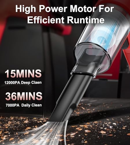 Car Vacuum Portable Cordless, 4 in 1 Mini Vacuum Cleaner Hight Power, 12000Pa Powerful Suction, Air Duster, Dual Filter,Adjustable Small Vaccum Portable Cordless for Car, Home, Pet, Office - Image 2