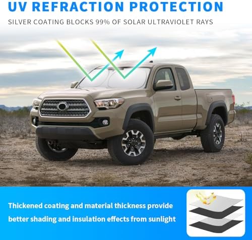 Front Windshield Sun Shade Custom Fit Compatible for Tacoma 2016-present Sunshade Foldable UV Ray Reflector Sun Visor Protector Accessories Shield Cover Reflective (for Tacoma 2016-present) - Image 2